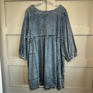 Heyson Oversized Denim Babydoll Dress Mini Puff Sleeves Womens Full Size 1XL